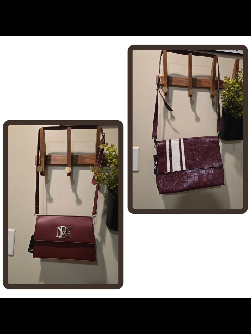 🔥 Burgundy Bundle Set Crossbody Bag with Silver Logo Hardware